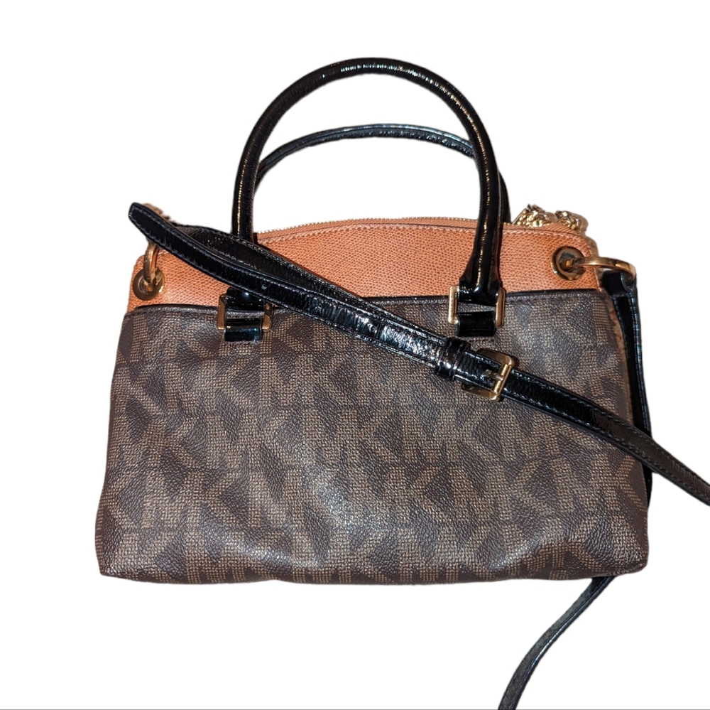 Michael Kors Aubrie Leather Brown MK Small Satchel Crossbody Bag Purse - Picture 5 of 13